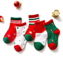 5pair Winter Children Kid Cotton Short Socks Cute Christmas Sock (9-12T)