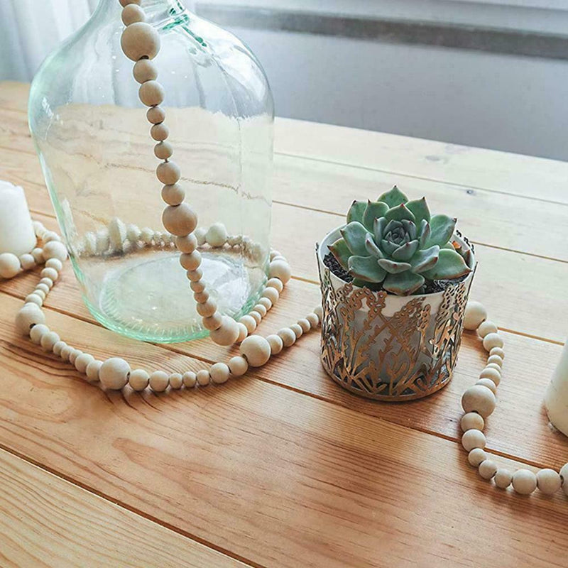 Wood Bead Garland Farmhouse Home Decor Rustic Country Holiday Christmas M7S0