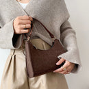 Women Felt Solid Color Shoulder Bag Casual Zipper Messenger Bag (Curry)