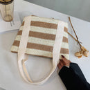 Fashion Straw Striped Women Handbags Woven Beach Tote Shopper Purse (Khaki)