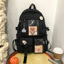 Women Fashion Travel Solid Color Patchwork Backapck Knapsack with Cow Pendant