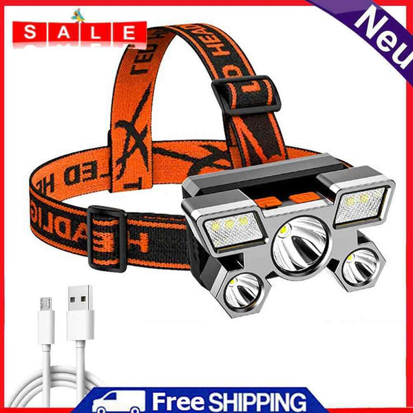 5xLED Portable Night Fishing Headlight with Built-in Battery Head-Wear Torches