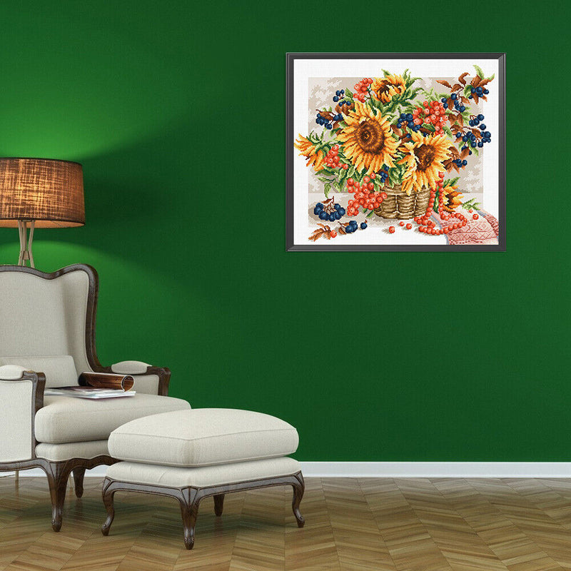 11CT Full Cross Stitch Sunflower Basket Counted DIY Embroidery Kit Cotton T