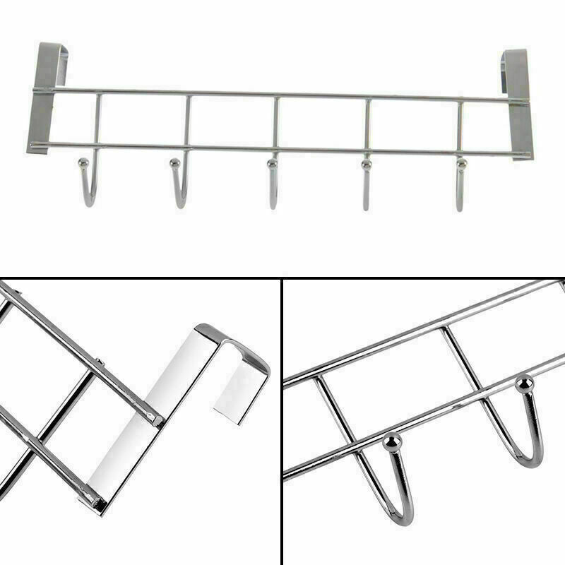 5 Hooks Over Door Home Bathroom Kitchen Coat Towel L6X3 Hanger Shelf R3A8 K3K5