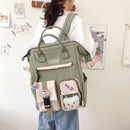 Women Preppy Style Contrast Color Rucksack School Students Backpack with Bear