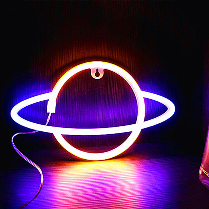 Elliptical Planet Shaped Sign Neon Lamp LED Dual Use Night Light Decor (D)
