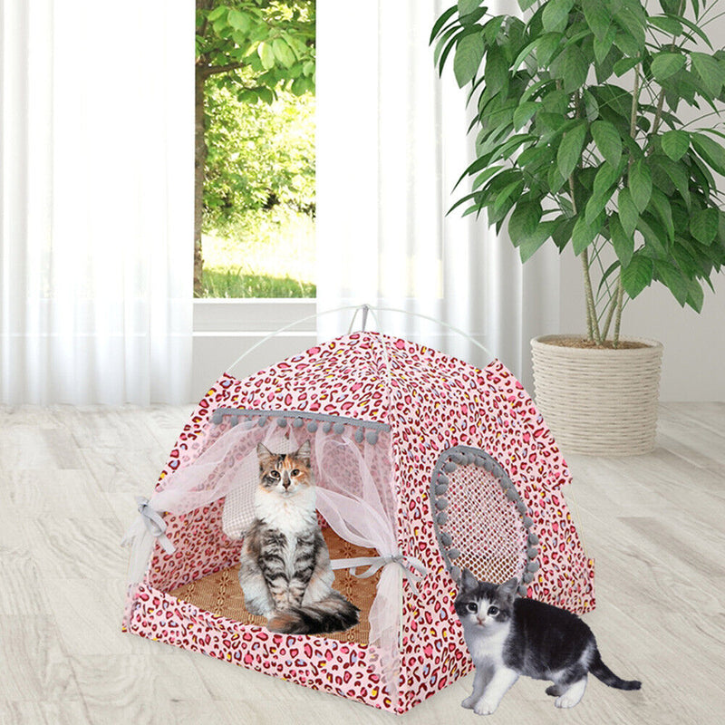 Dog Bed Cat Tent House Mat Puppy Kennel Cushion Pet Pad Supply (Pink S) Newly