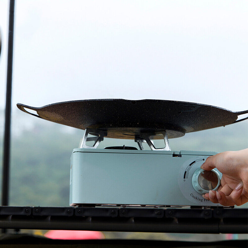 Mountiker BBQ Camping Frying Pan Portable Cast Iron Wok Top Fireplace Accessory