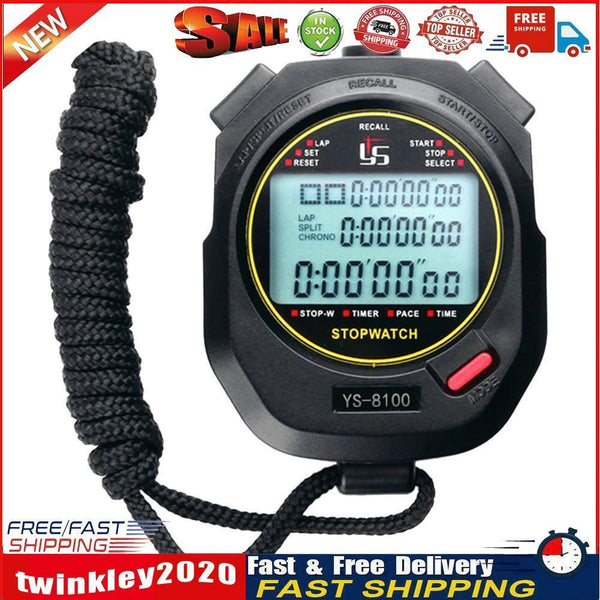 Digital Stopwatch Chronograph Sports Timer Stop Watch (Black/ 100 Tracks) Newly