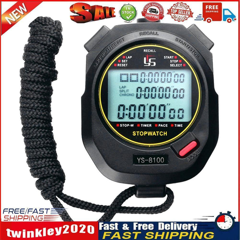 Digital Stopwatch Chronograph Sports Timer Stop Watch (Black/ 100 Tracks) Newly