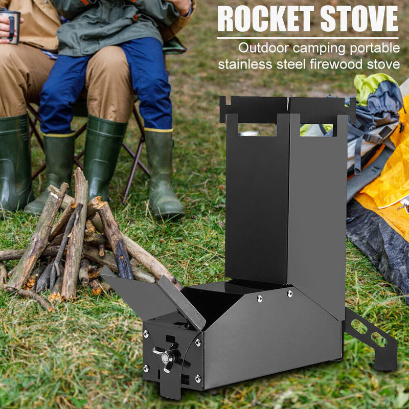 Outdoor Camp Stainless Steel Wood Stove Backpacking Picnic Hiking Rocket Stove