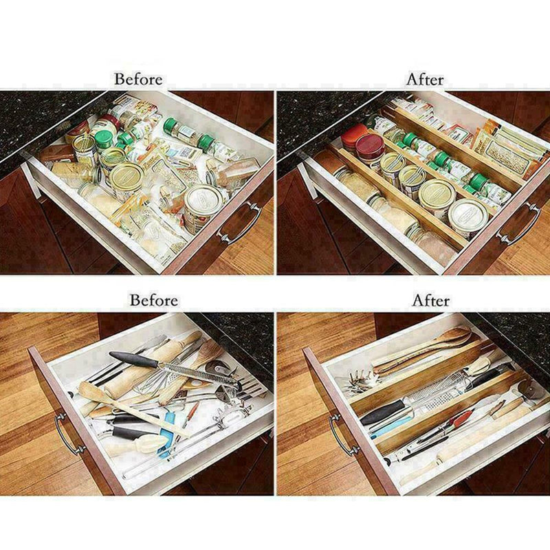 Kitchen Drawer Organizer Adjustable Divider Tray Storage Closet Z4B7 Bamboo X5H0