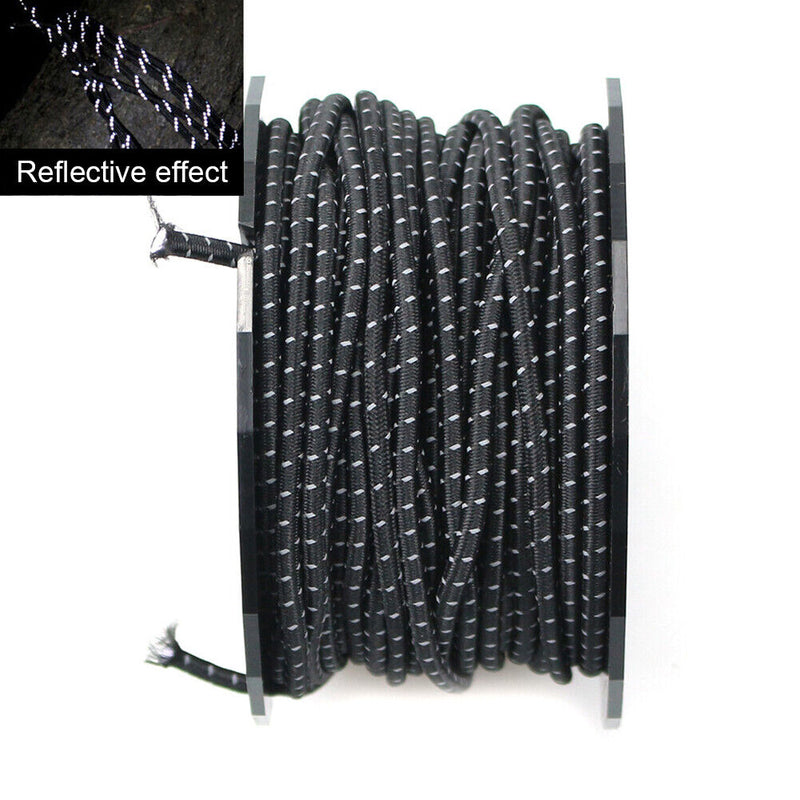 Elastic Reflective Outdoor Camping Tent Rope with Carabiner Hook (Black) Newly
