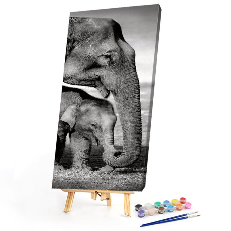 Elephant Mom and Kid Oil Paint By Numbers DIY Home Decoration Gift Wall Art Kit
