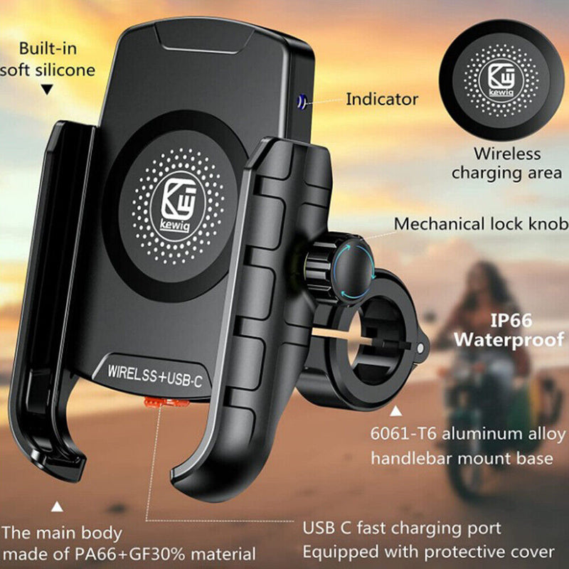 Wireless PD Fast Charging Phone Holder Motorcycle Adjustable Charger Stand Newly