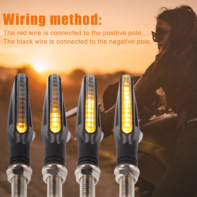 4x Amber LED Motorcycle Turn Signal Flowing Water Bendable Indicator Universal