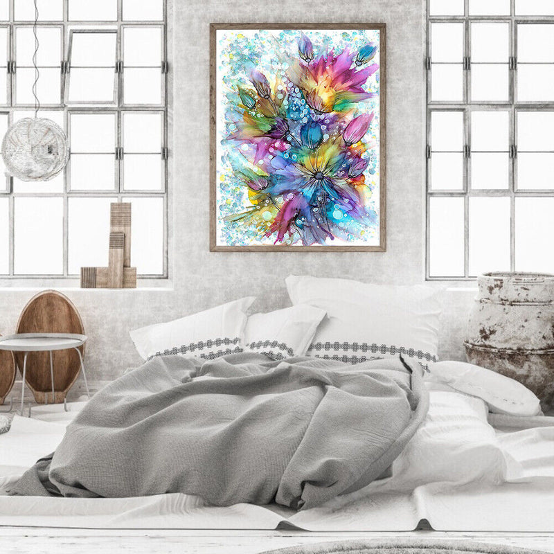 Oil Paint By Numbers Painting Kit Splash Colorful Ink Flower Drawing on Can