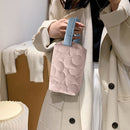 Fashion Cotton Padded Flower Pattern Handbag Winter Casual Stitching Clutch Bag