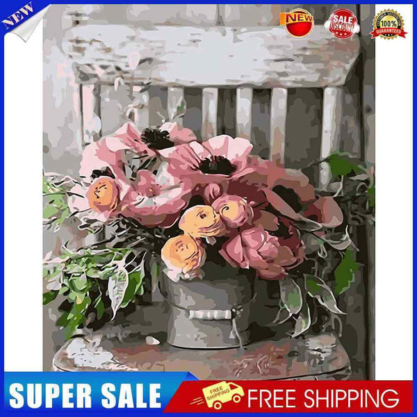 Flowers On Chair Paint By Numbers DIY Frameless Picture On Canvas Craft Kit