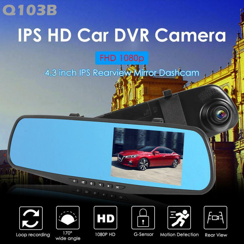 Dual Lens 1080P 4.3" IPS Car DVR Rearview Mirror Camera Dash Cam Video Recorder