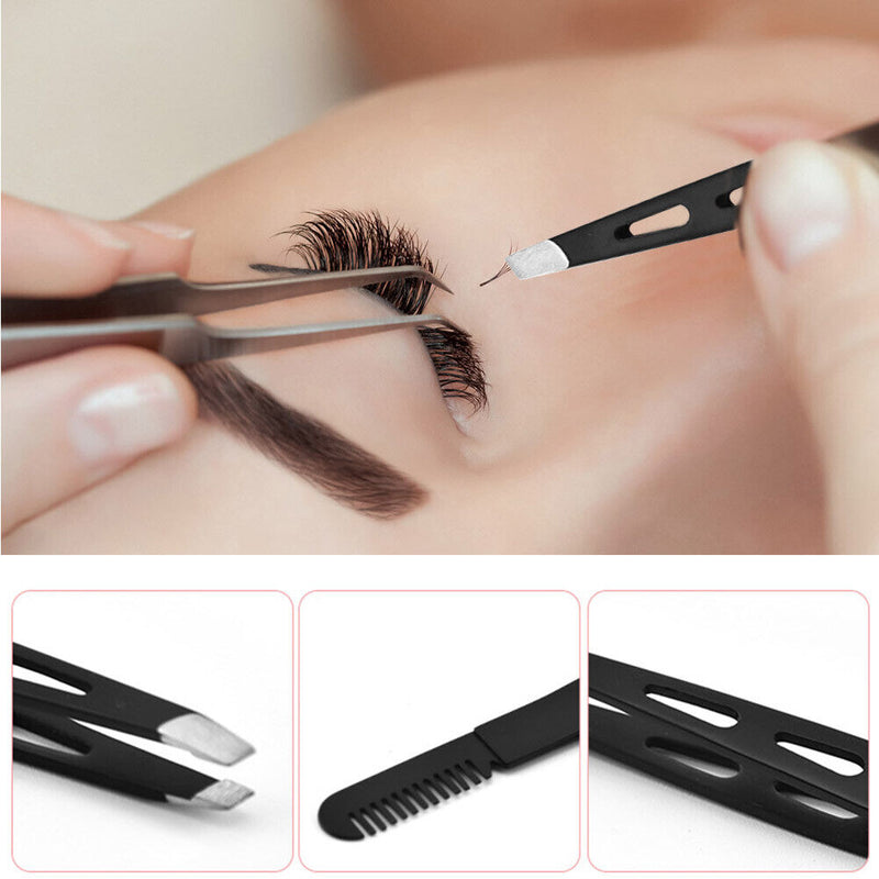 2 in 1 Stainless Steel Eyebrow Tweezers Comb for False Eyelashes Extension