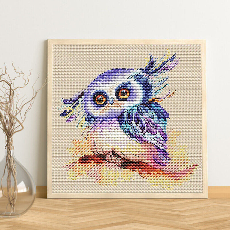 11CT Full Cross Stitch Cute Owl Stamped DIY Cotton Thread Needlework Animal Art