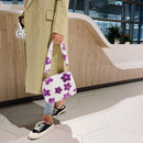 Fashion Flower Print Shoulder Bag Women Winter Plush Small Handbag (Purple)