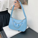 Retro Women Butterfly Chain Underarm Bag Casual PU Small Handbags (Blue)