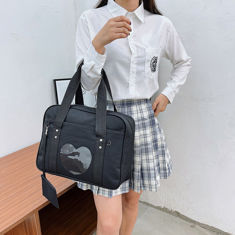 Cute Women Transparent Love Canvas Large Capacity Travel Handbag Shoulder Bags