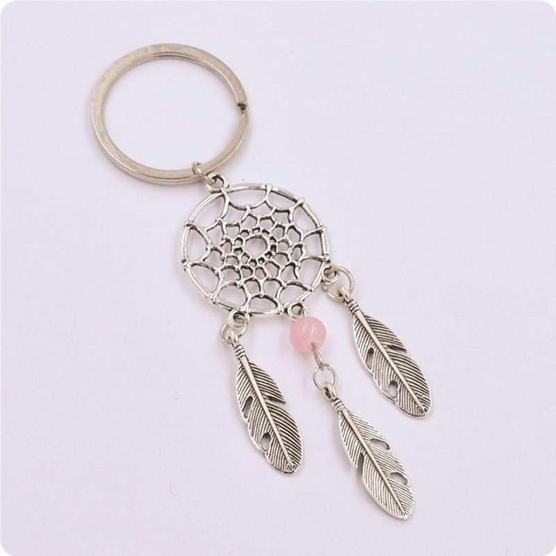 Wind Chimes Pink Green Feather Dream Catcher Keychain Buckle Pendant Keyring