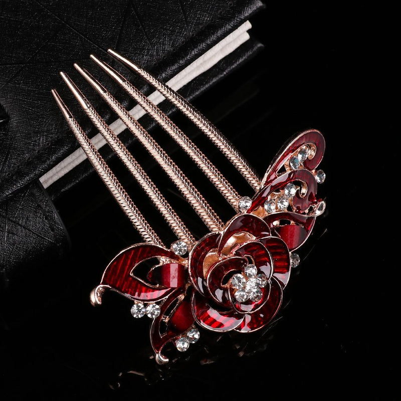 Elegant Bride Hair Jewelry Hairpin Shiny Rhinestone Inlaid Flower Hair Comb