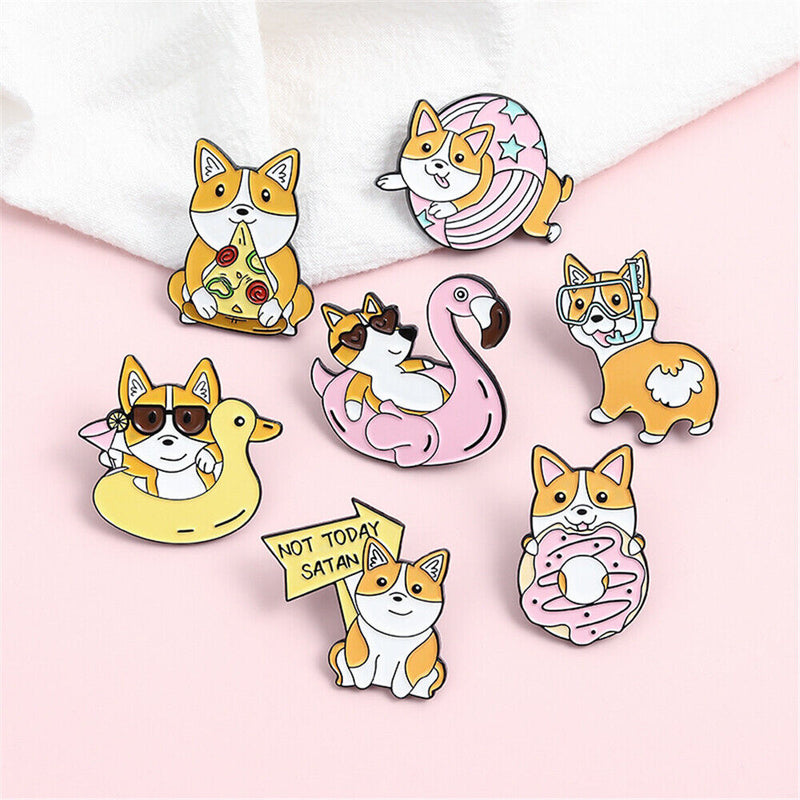 Dripping Oil Cartoon Badge Dog Enamel Pins Brooch Corgi's Happy Life