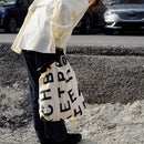 Letters Pattern Print Retro Top-handle Handbag Women Large Canvas Shopping Bags