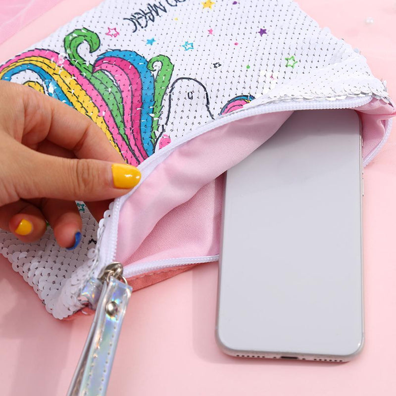 Fashion Sequin Pencil Case Kids Girls Cartoon Clutch Coin Purse Mini Wallet B
