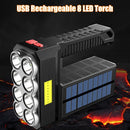 8 LED Spotlight USB Rechargeable Torch Solar Charging Flashlight Searchlight