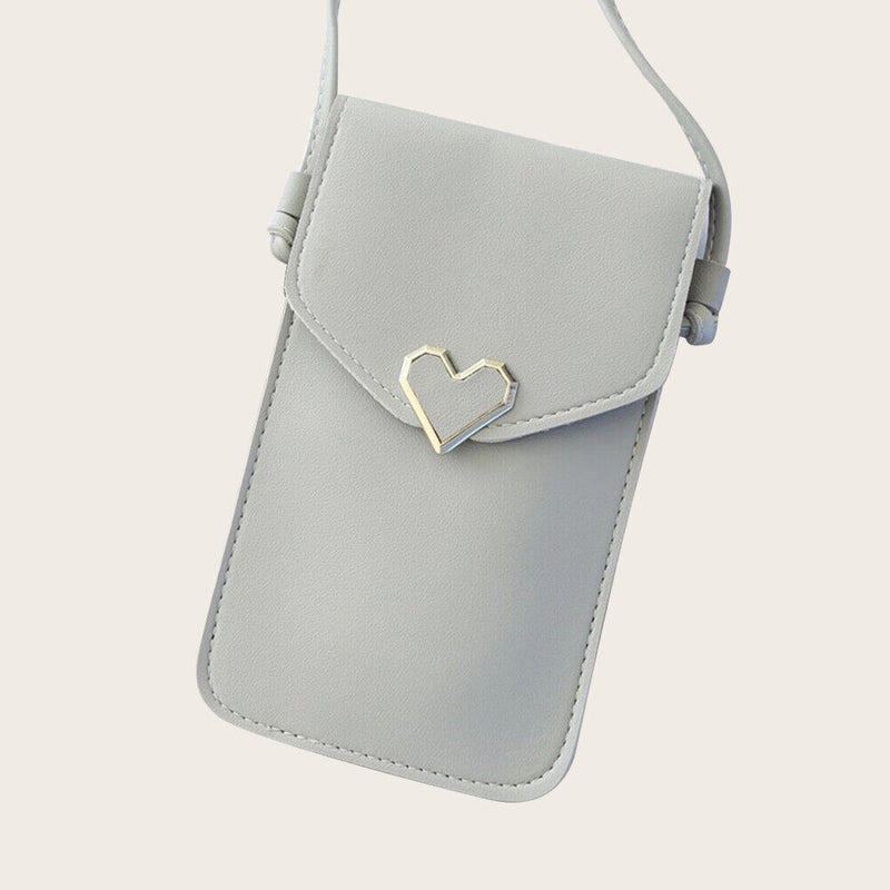 Leather Shoulder Messenger Bag Women Touch Screen Phone Pouch (Light Grey)