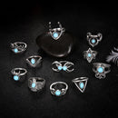 11x Crescent Turquoise Ring Owl Knuckle Finger Combination Ring Jewelry Set