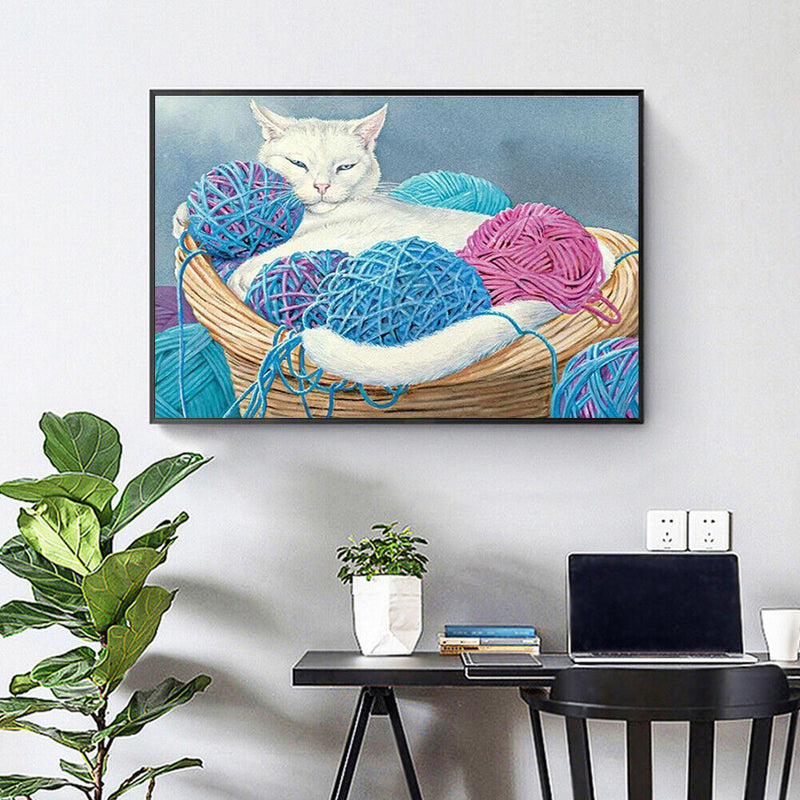 Cat Frameless Oil Paint by Numbers Kit Coloring on Canvas Handpainted Handicraft