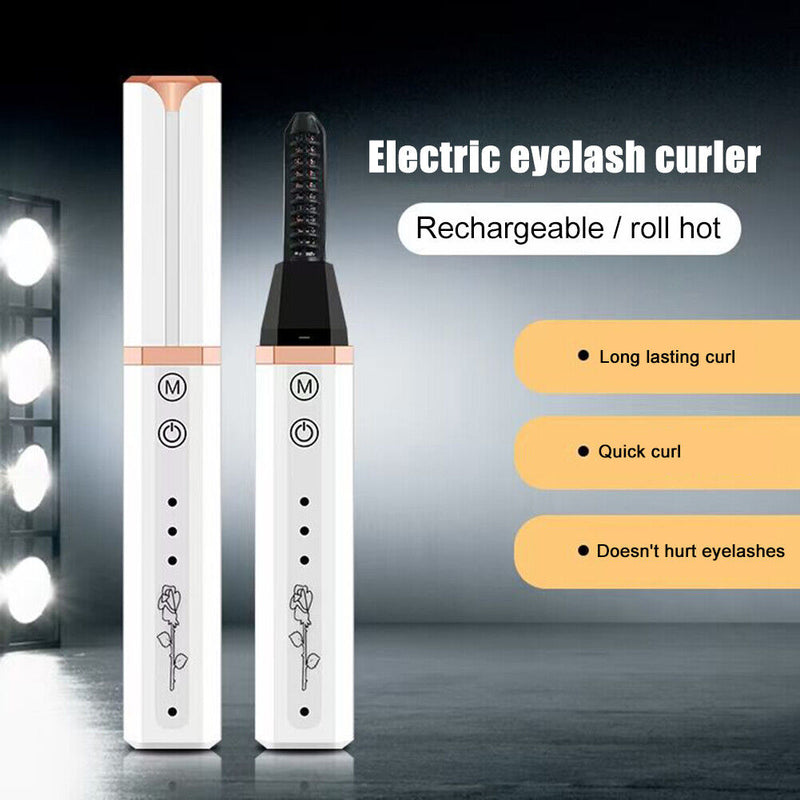 Long Lasting Eye Lash Curling Makeup Electric Heated Eyelash Curler (White)