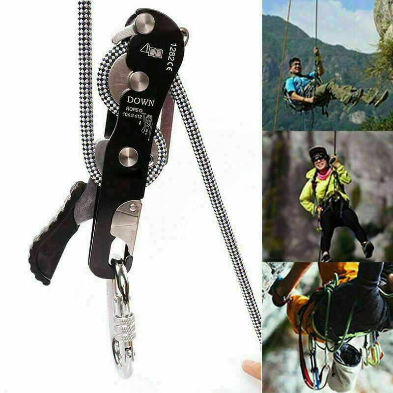 Stop Descender Self-Braking Climb Rescue Rappel Belay D3 L6N7 For 10-12mm D U8A3