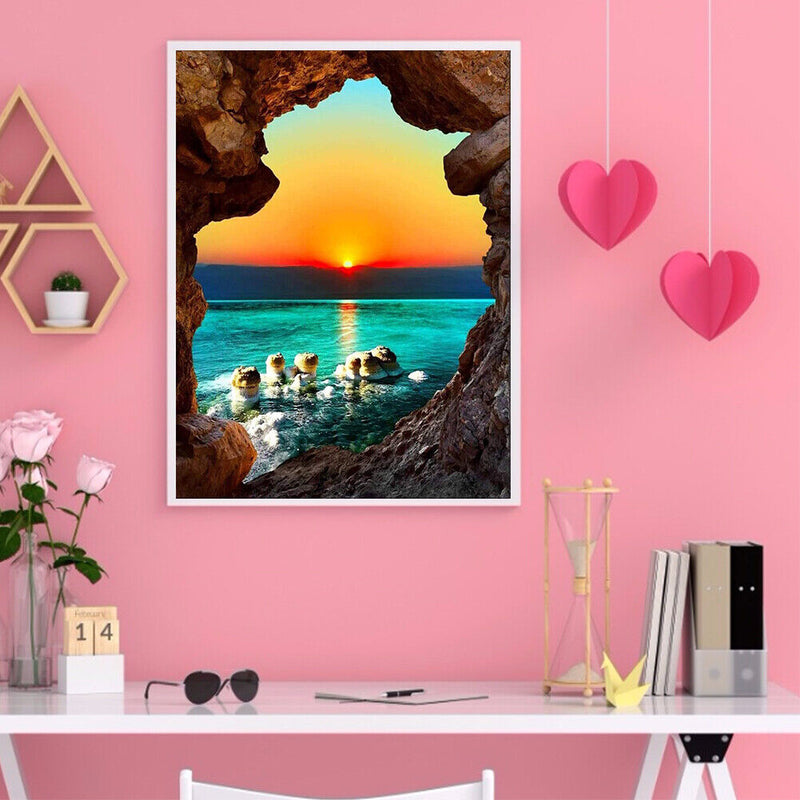 DIY Kit 5D Diamond Painting Sunset by The Sea Full Round Drill Drawing Ornaments