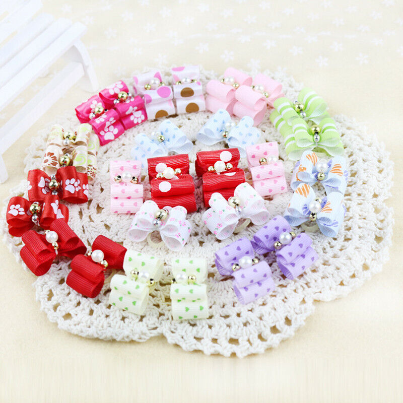 10x Cute Assorted Pet Hair Bows Rubber Band Dog Cat Access Puppy Headdress L3O6