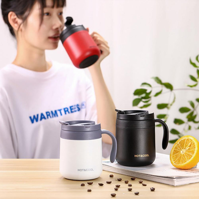 350ml Stainless Steel Vacuum Flask Handle Lid Portable Water Cup (Red)