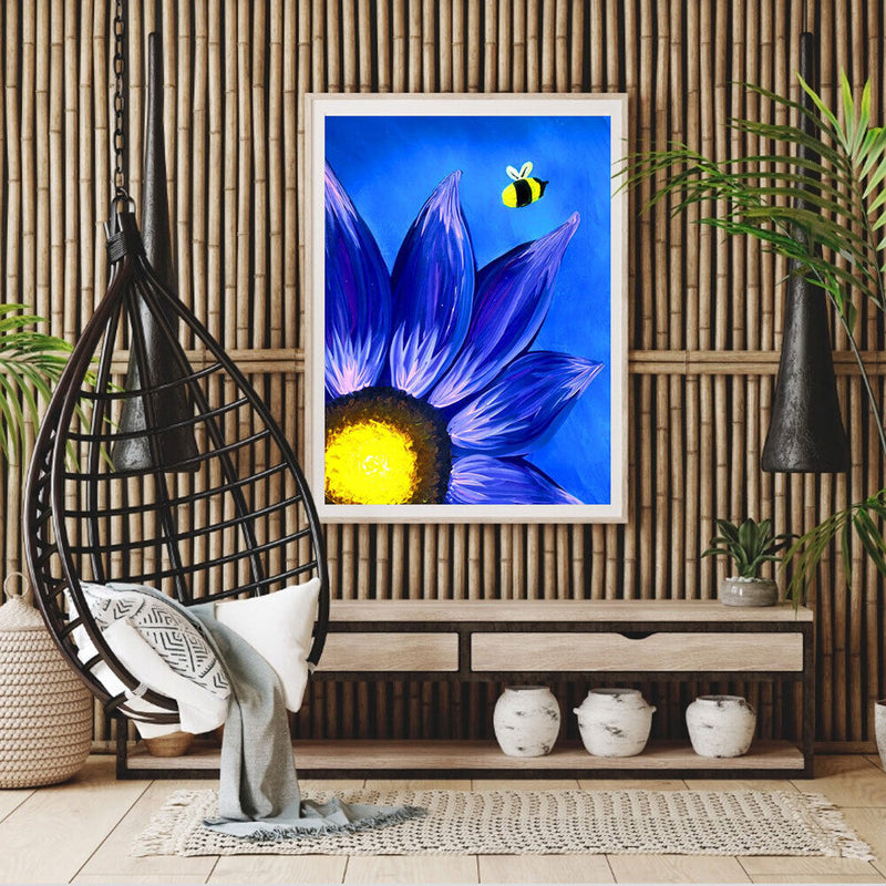 Blue Daisy Oil Paint By Numbers DIY Handpainted on Canvas Wall Art (B883)