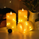 Set of 3 Flameless Battery Flickering LED Candle Lights Remote Control Glass Wa,