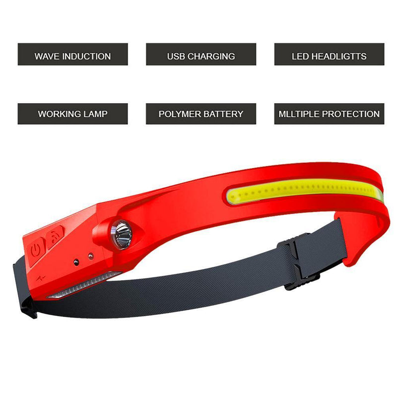 COB LED Headlamp Sensor Rechargeable Outdoor Work Light (Red)