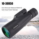10-30X50 Portable Zoom Monocular Waterproof BAK4 Pocket Telescope for Smartphone