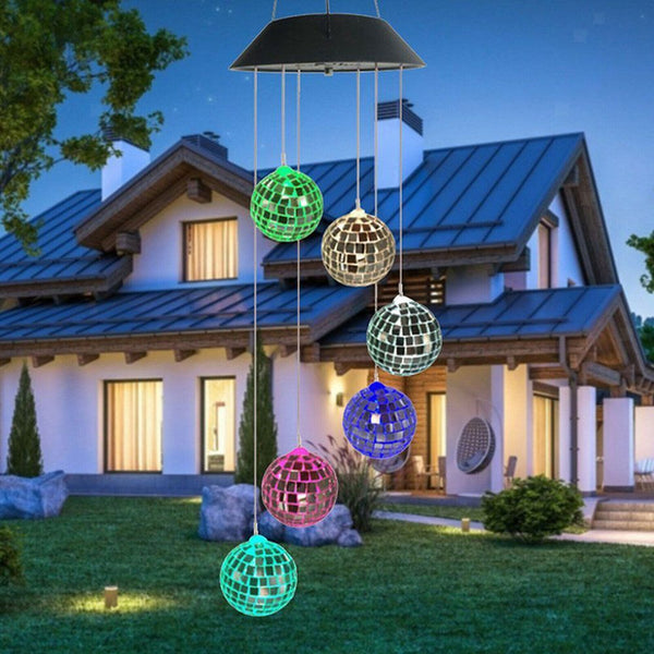 Waterproof Mirror Ball Windbell Lights LED Solar Wind Chimes Lights Lawn Lamps