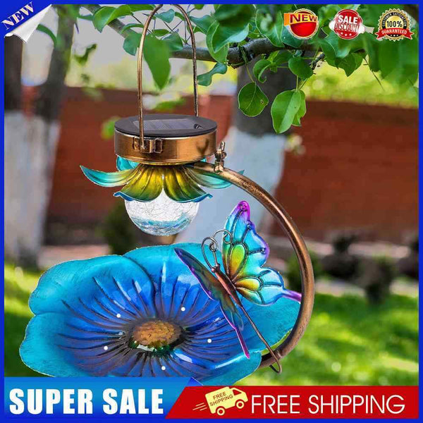 Metal Flower Solar Bird Feeder Lamp LED Light Outdoor Hanging Decorations