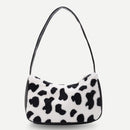 Women Plush Shoulder Underarm Bag Cow Print Fashion Winter Handbag Tote (1)